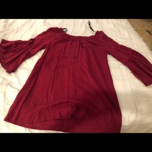 maroon off the shoulder dress